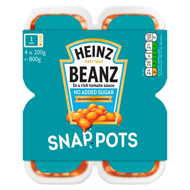Heinz Baked Beans No Added Sugar Snap Pots 4 x 200g Botiga