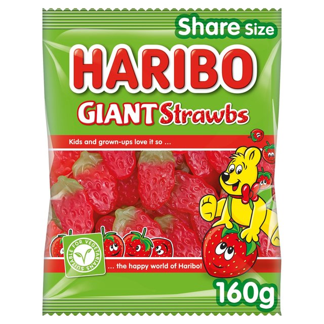 Haribo Giant Strawbs Sweets Sharing Bag 160g Botiga