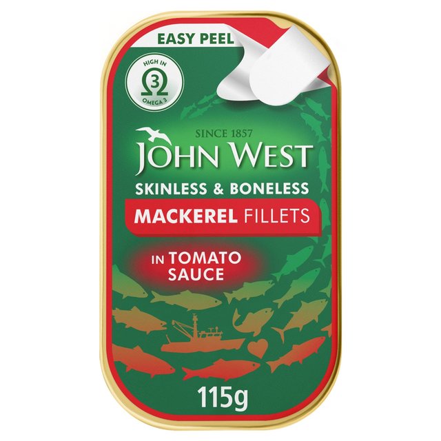 John West Skinless and Boneless Mackerel In Tomato Sauce 115g Botiga