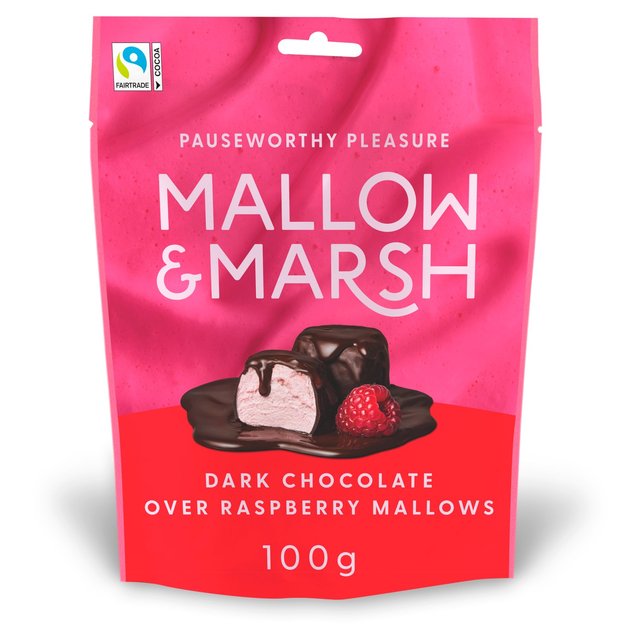 Mallow & Marsh Raspberry Marshmallows Coated in 70% Dark Chocolate 100g Botiga