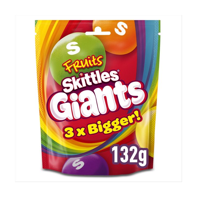 Skittles Giants Vegan Chewy Sweets Fruit Flavoured Pouch Bag 132g Botiga