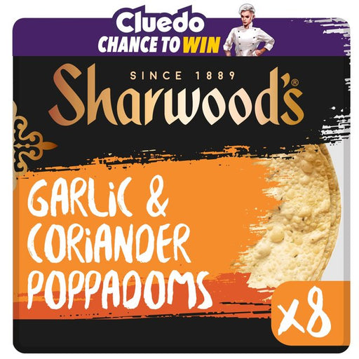 Sharwood's Garlic & Coriander Poppadoms 8 per pack Botiga