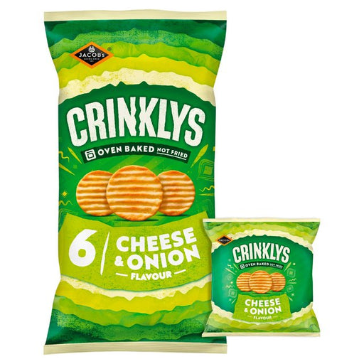 Jacob's Crinkly's Cheese & Onion Flavour Baked Snacks Multipack 6 per pack Botiga
