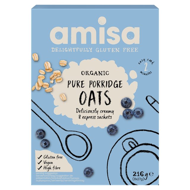 Amisa Organic Gluten Free Pure Porridge Oats Express Sachets 8 x 27g Botiga