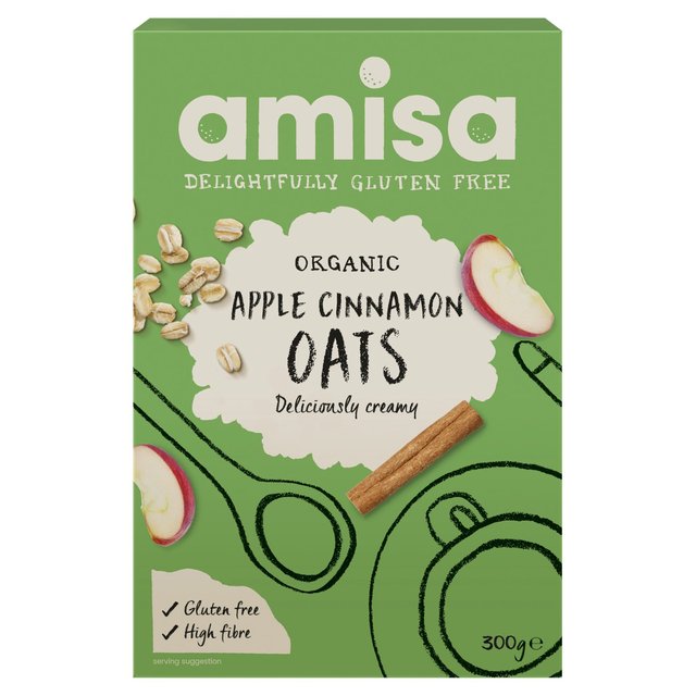 Amisa Organic Gluten Free Pure Porridge Oats Apple & Cinnamon Spice 300g Botiga