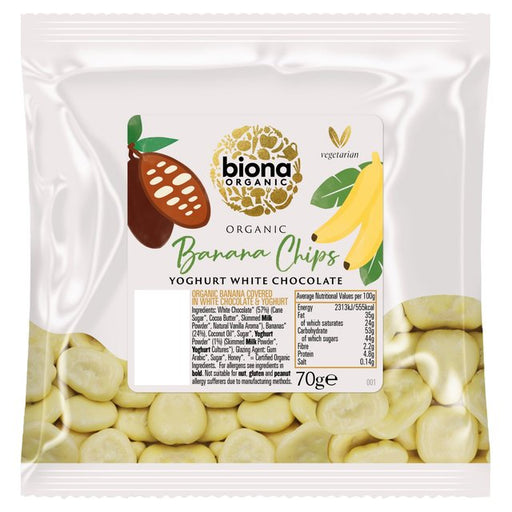 Biona Organic Banana Chips Yoghurt White Chocolate 70g Botiga