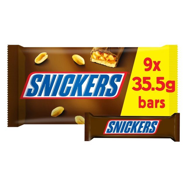 Snickers Caramel Nougat Peanuts & Milk Chocolate Snack Bars Multipack 9 x 35.5g Botiga