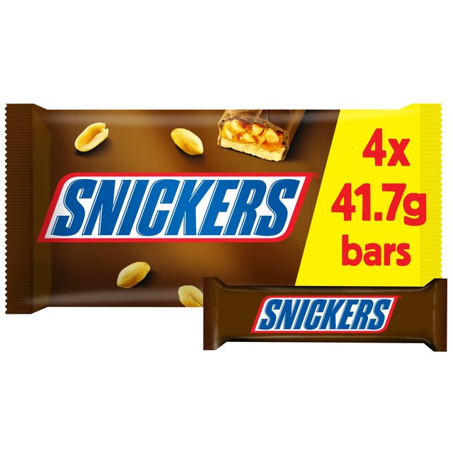 Snickers Caramel Nougat Peanuts & Milk Chocolate Snack Bars Multipack 4 x 41.7g Botiga