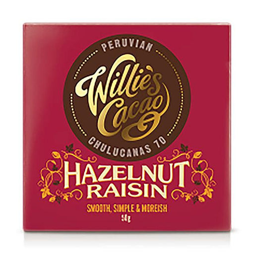 Willie's Cacao Dark Chocolate with Hazelnut & Raisin 50g Botiga