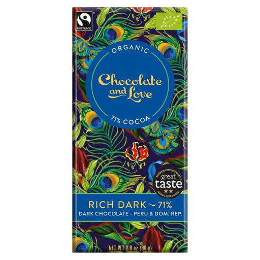 Chocolate and Love Fairtrade Organic Rich Dark 71% Dark Chocolate 80g Botiga