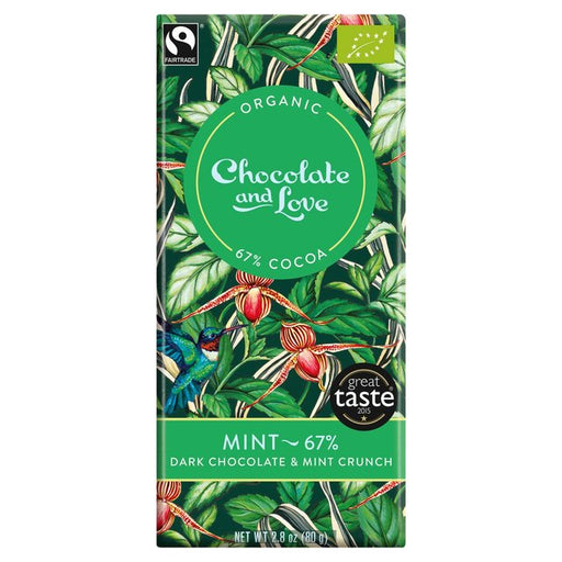 Chocolate and Love Fairtrade Organic Mint 67% Dark Chocolate 80g Botiga