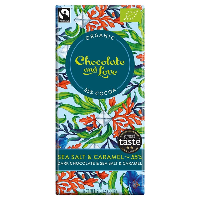 Chocolate and Love Fairtrade Organic Sea Salt & Caramel 55% Dark Chocolate 80g Botiga