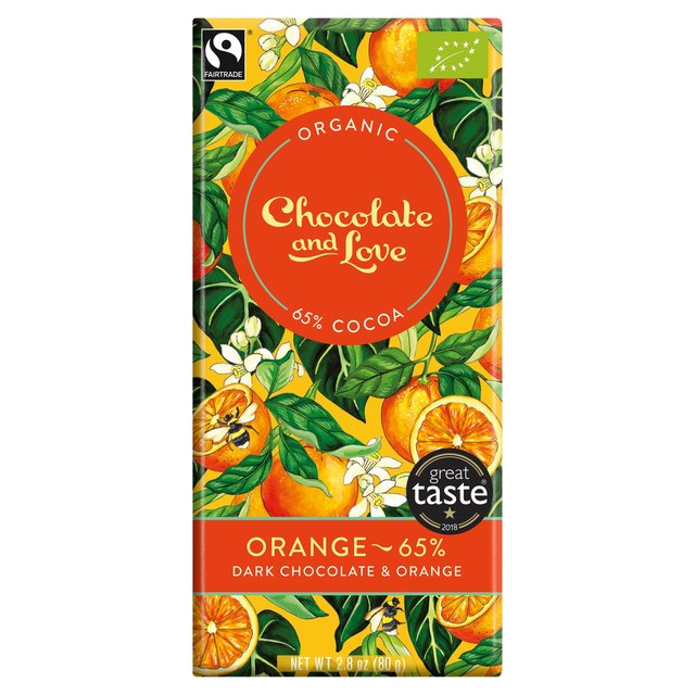 Chocolate and Love Fairtrade Organic Orange 65% Dark Chocolate 80g Botiga