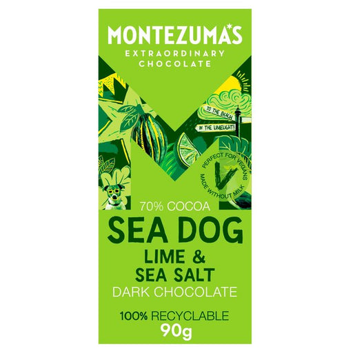 Montezuma's Sea Dog Lime & Sea Salt Dark Chocolate Bar 90g Botiga