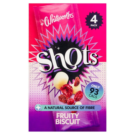 Whitworths Shots Snack Fruity Biscuit 4 per pack Botiga