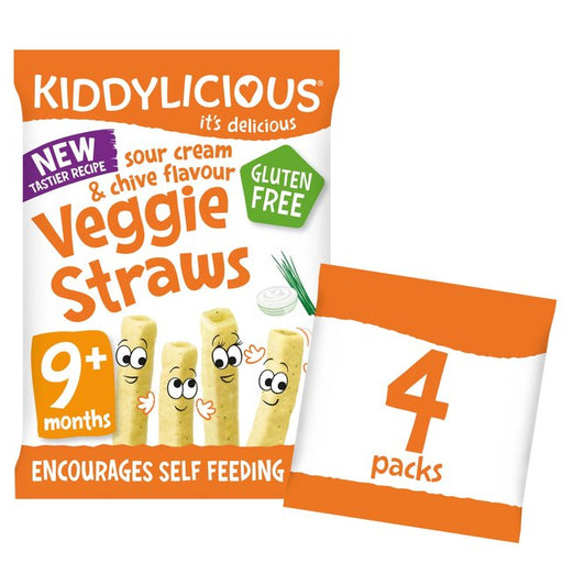 Kiddylicious Sour Cream & Chive Veggie Straws, 9 mths+ 4 x 12g Botiga