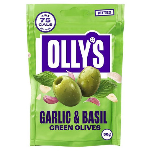 Olly's Olives Basil & Garlic Green Halkidiki Olives - The Connoisseur 50g Botiga