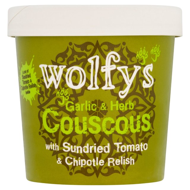 Wolfy's Garlic & Herb Couscous with Sundried Tomato & Chipotle Relish 96g Botiga