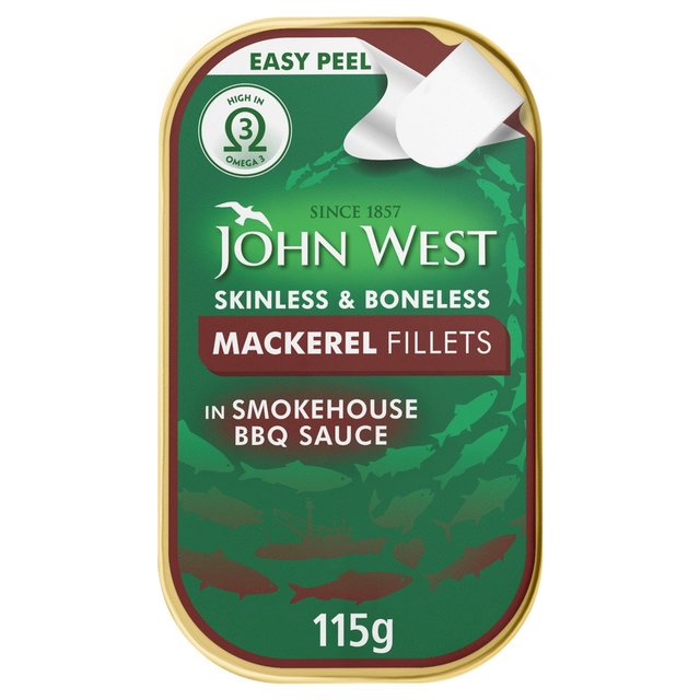 John West Skinless & Boneless Mackerel Fillets In Smokehouse BBQ Sauce 115g Botiga