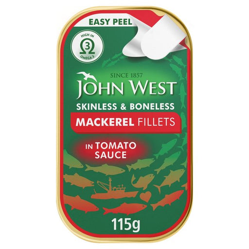 John West Skinless and Boneless Mackerel In Tomato Sauce 115g Botiga