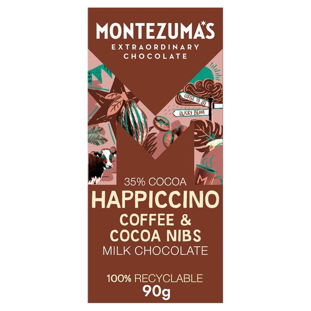 Montezuma's Happiccino Coffee & Cocoa Nibs Milk Chocolate Bar 90g Botiga