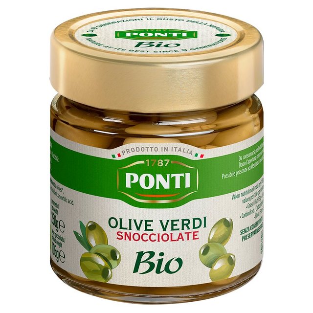 Ponti Organic Pitted Green Olives 250g Botiga