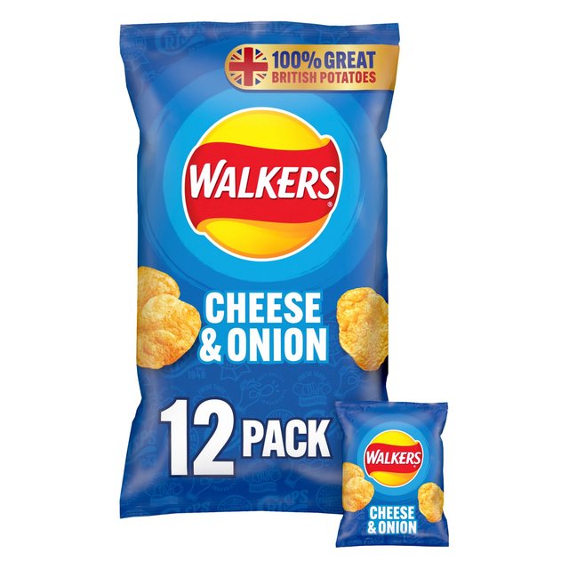 Walkers Cheese & Onion Multipack Crisps 12 per pack Botiga