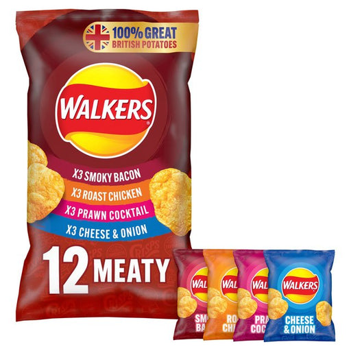 Walkers Meaty Variety Multipack Crisps 12 per pack Botiga