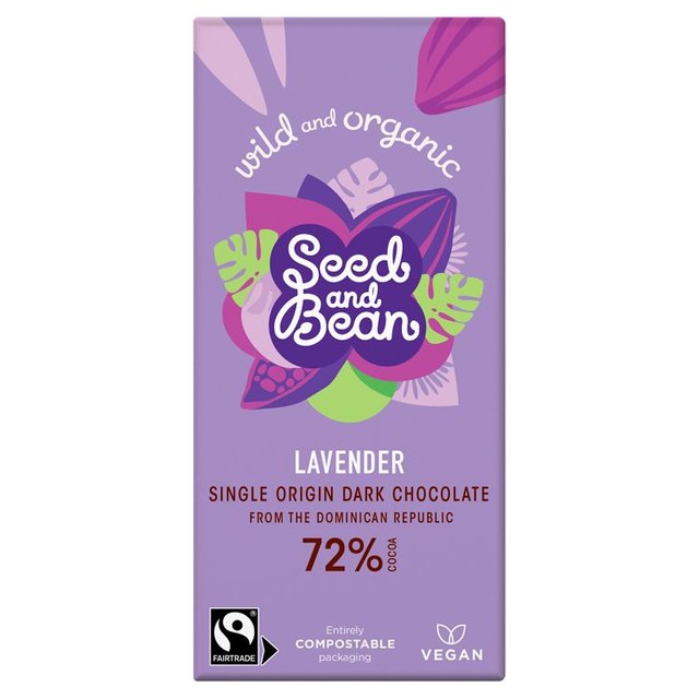 Seed & Bean Organic Extra Dark Chocolate Bar 72% Lavender 85g Botiga