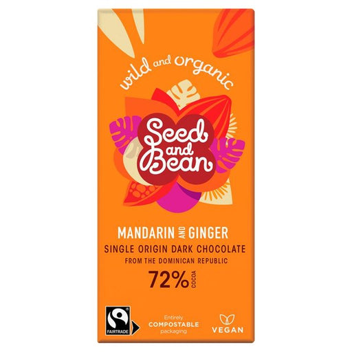 Seed & Bean Organic Dark Chocolate Bar 72% Mandarin & Ginger 85g Botiga