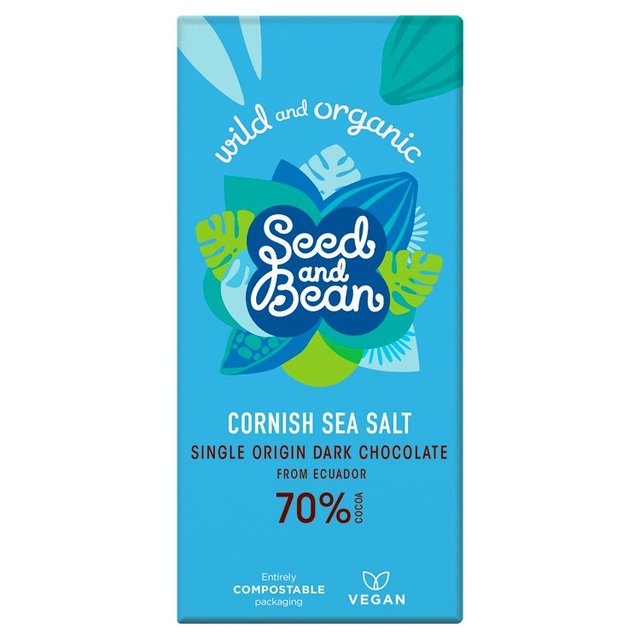 Seed & Bean Organic Dark Chocolate Bar 70% Cornish Sea Salt 85g Botiga