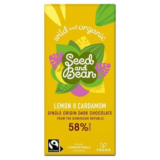 Seed & Bean Organic Dark Chocolate Bar 58% Lemon & Cardamom 85g Botiga