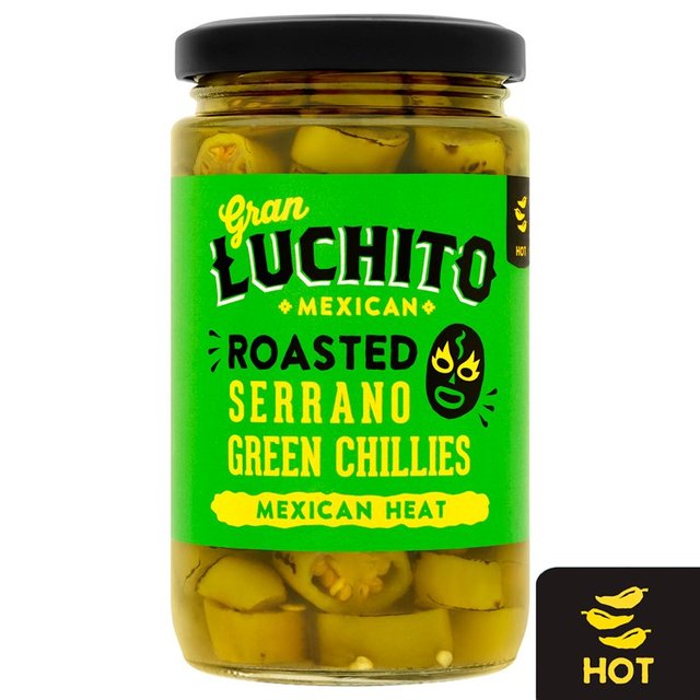 Gran Luchito Roasted Sliced Serrano Green Chillies for Fajita & Taco 215g Botiga