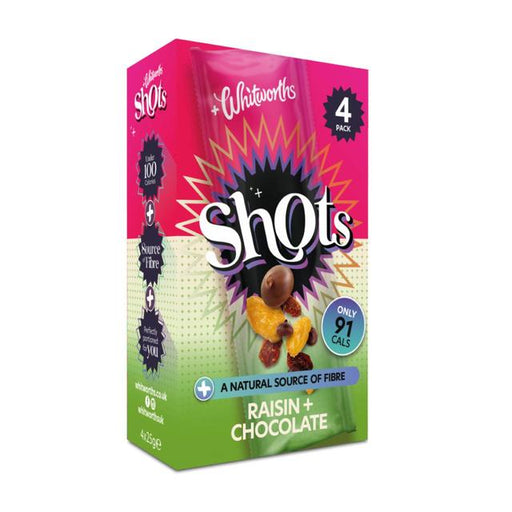 Whitworths Shots Snack Pack Raisin & Chocolate 4 per pack Botiga