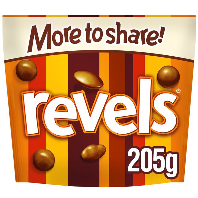 Revels Milk Chocolate with Raisins Coffee or Orange Sharing Pouch Bag 205g Botiga