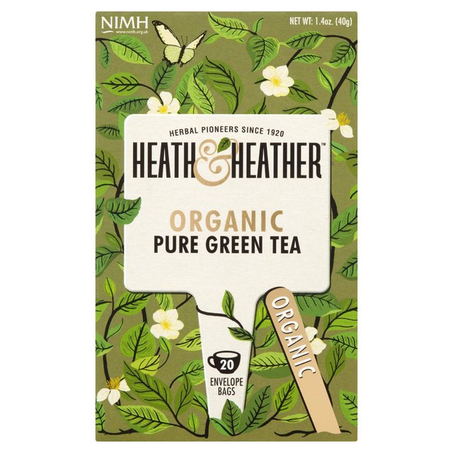 Heath & Heather Organic Pure Green Tea 20 per pack Botiga