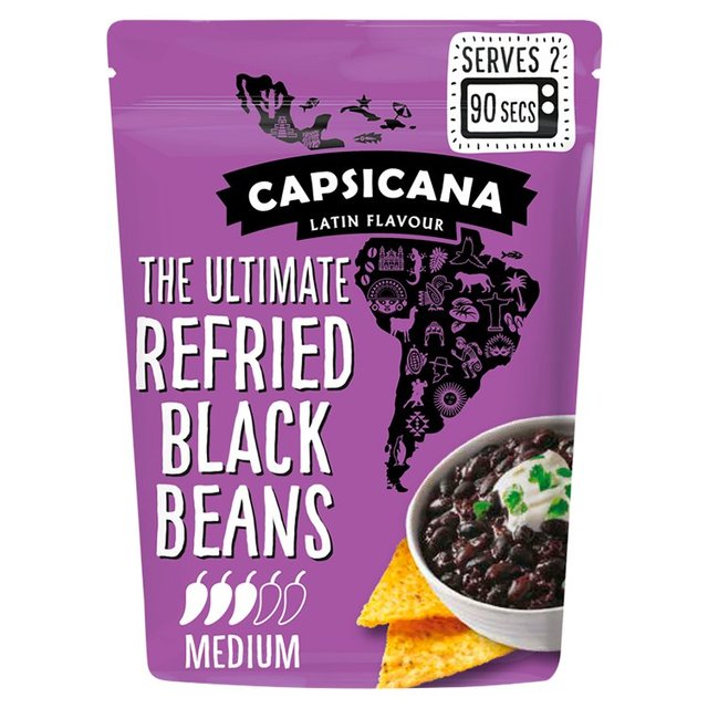 Capsicana Mexican Refried Chipotle Black Beans Medium 200g Botiga