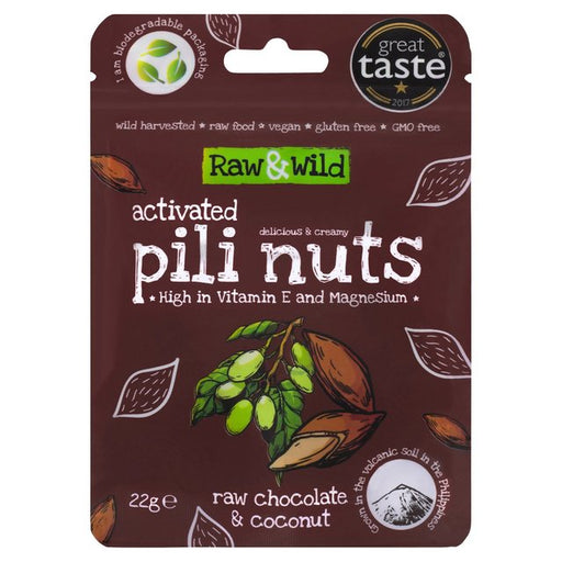 Raw & Wild Activated Pili Nuts Raw Chocolate & Coconut Organic 22g Botiga