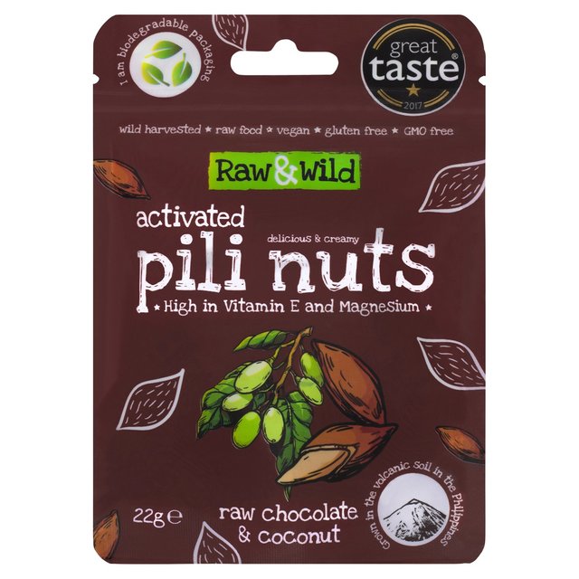 Raw & Wild Activated Pili Nuts Raw Chocolate & Coconut Organic 22g Botiga