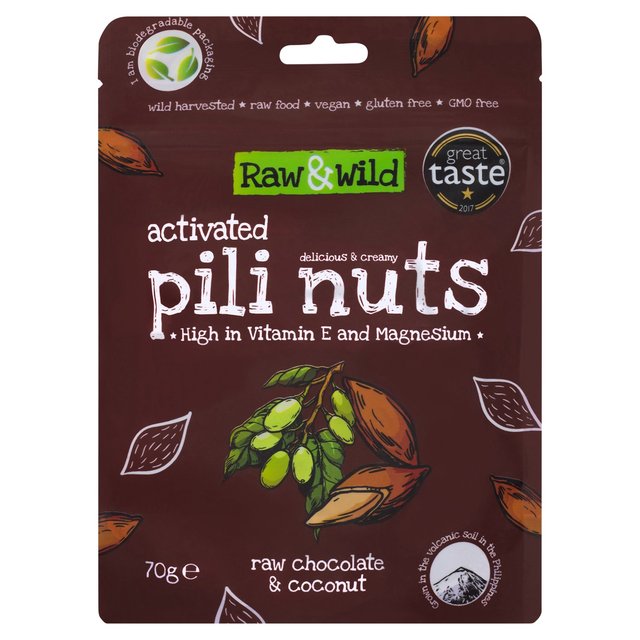Raw & Wild Activated Pili Nuts Raw Chocolate & Coconut Organic 70g Botiga