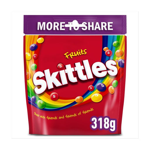 Skittles Vegan Chewy Sweets Fruit Flavoured Sharing Pouch Bag 318g Botiga