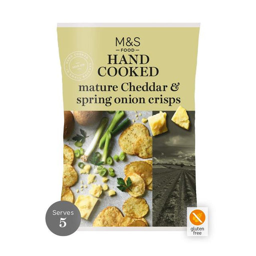 M&S Mature Cheddar & Spring Onion Hand Cooked Crisps 150g Botiga