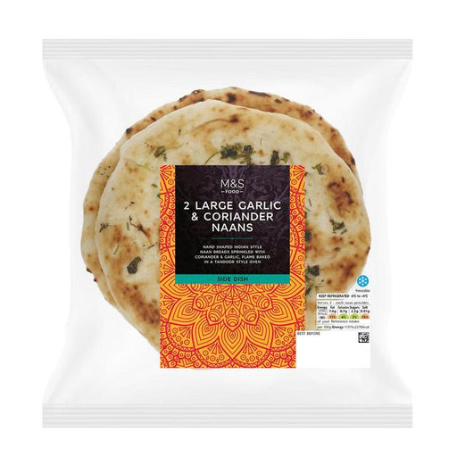 M&S 2 Large Garlic & Coriander Naans 130g Botiga