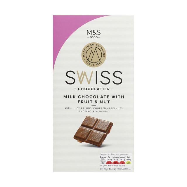 M&S Swiss Extra Fine Milk Chocolate with Fruit & Nut 150g Botiga