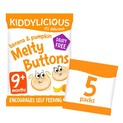 Kiddylicious Banana & Pumpkin Melty Buttons Baby Snacks Multi 5 x 6g Botiga