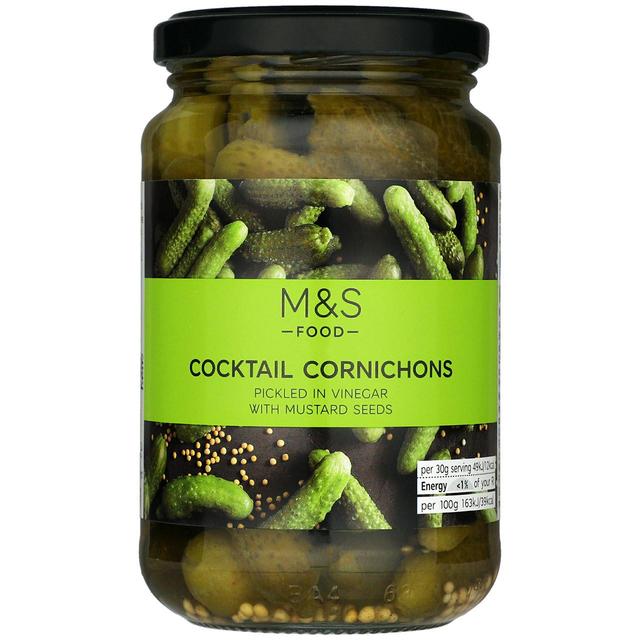 M&S Cocktail Cornichons Pickled in Vinegar 340g Botiga