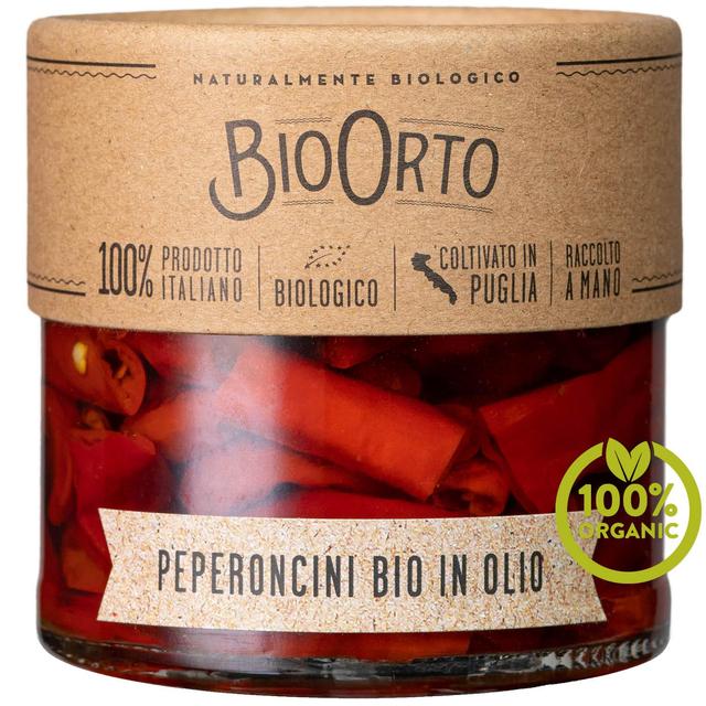 Bio Orto Organic Red Hot Chilli Peppers in Extra Virgin Olive Oil 185g Botiga