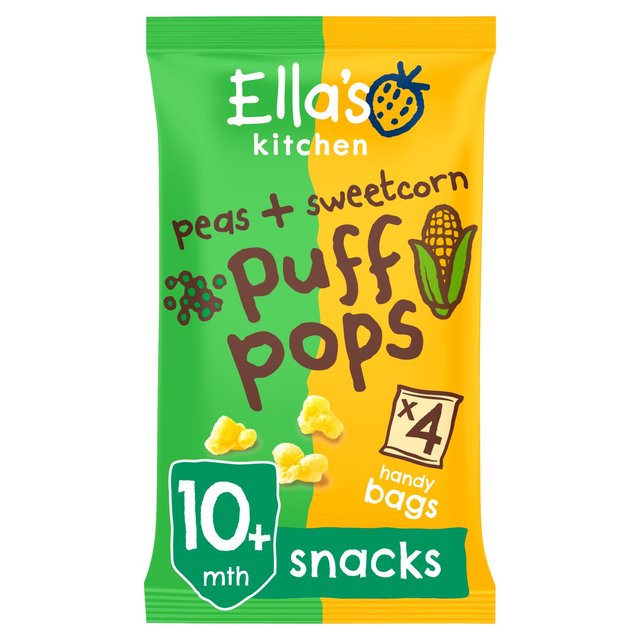 Ella's Kitchen Peas and Sweetcorn Puff Pops Multipack Baby Snack 10+ Months 4 x 9g Botiga