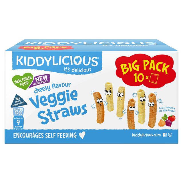 Kiddylicious Cheesy Flavoured Veggie Straws Baby Snacks Big Pack 10 x 12g Botiga