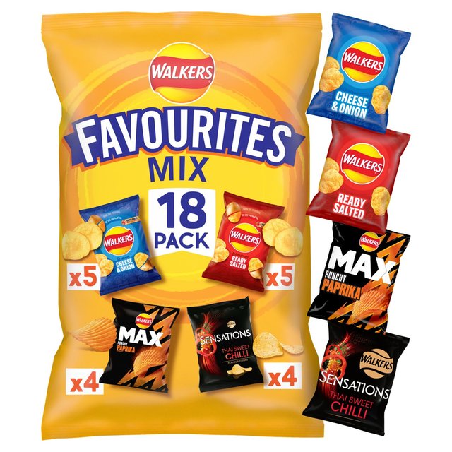 Walkers Favourites Mix Multipack Snacks Crisps 18 per pack Botiga